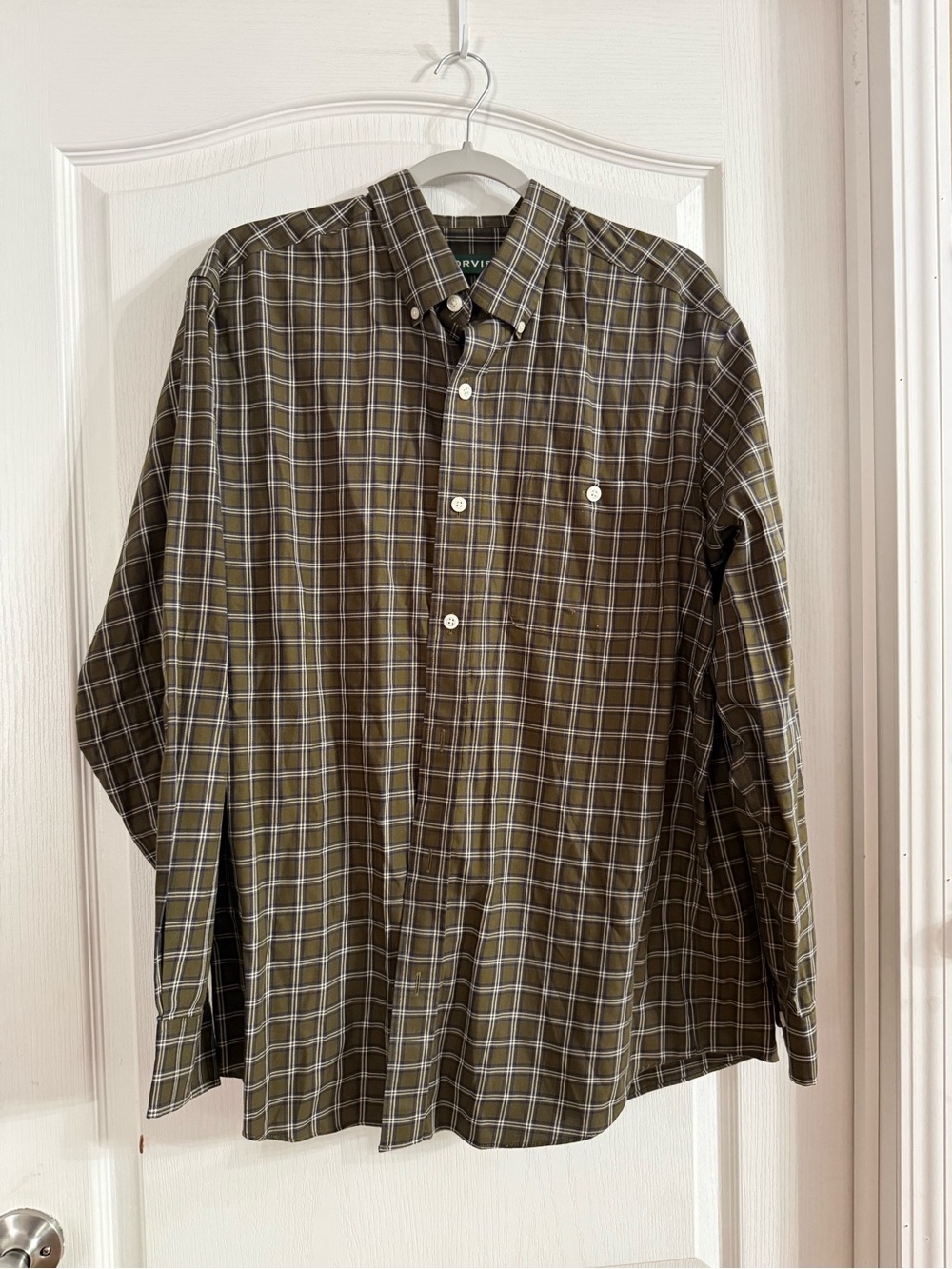 Orvis Men’s Green Plaid Long Sleeve Button Up Sz L MY-266